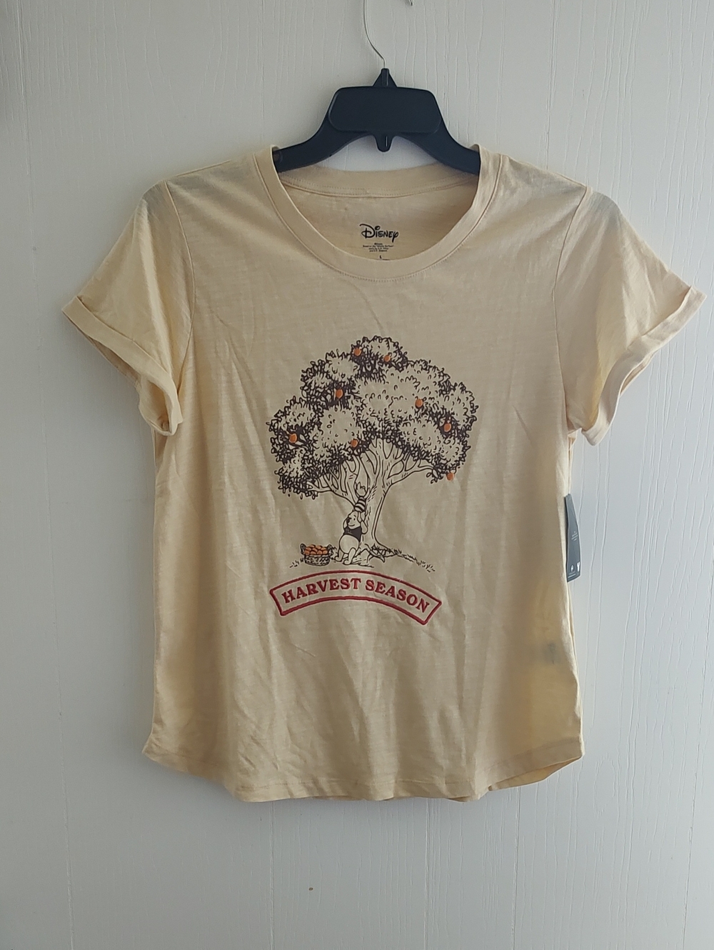 Disney Cream Short Sleeve Tee with Harvest Tree Graphic and Red Banner